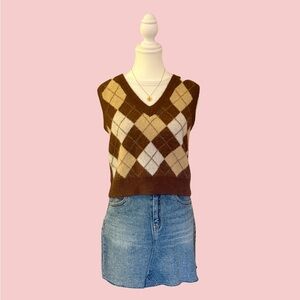 Altar'd State Argyle V-Neck Sweater Vest
